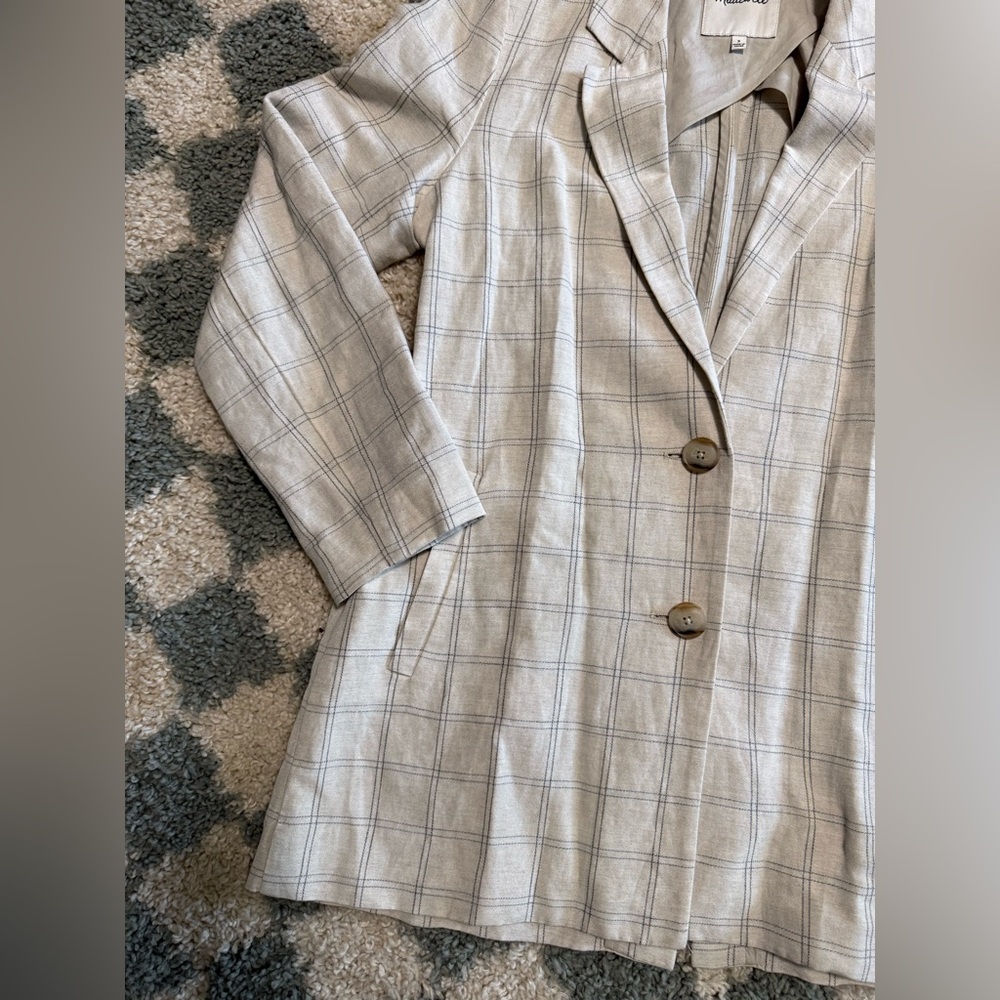 MADEWELL Dorset Blazer in Windowpane Linen Blend 2 Button Jacket Summer Spring S - Picture 3 of 9